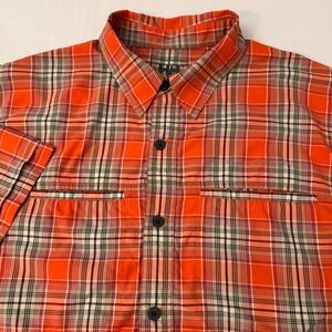 Helly Hansen Men's L Orange Plaid‎ Button Up Shirt Short Sleeve Outdoor Hiking